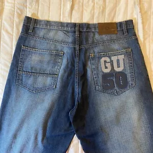 Vtg G Unit Jeans Mens 36x34 Dark Wash Baggy Wide Leg Hip Hop Skater Grunge Y2K - Picture 1 of 16