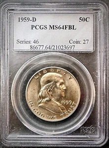 1959-D Franklin Silver Half Dollar 50c PCGS MS 64 FBL - Picture 1 of 4