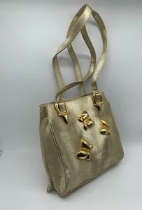 VTG Morlo textured gold bag VGC animal print butterfly tote shoulder cute - Picture 1 of 9