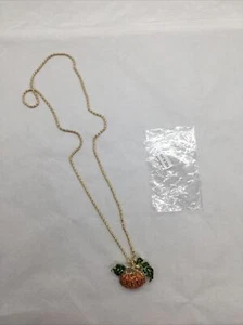 Bejeweled Pumpkin and Leaves w/ Gold Looking Necklace Chain and/or Pin NEW - Picture 1 of 4