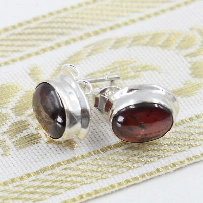 Granato Orecchini A Farfalla IN Argento Sterling 925 Rosso Donna Cabochon K - Immagine 1 di 4