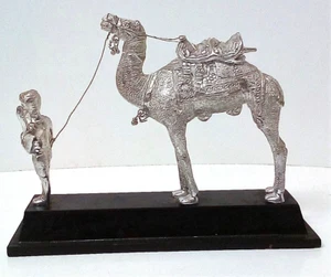 Handgefertigte Metallskulptur Mensch & Kamel auf Holzsockel -Vintage- Unikat - Bild 1 von 15
