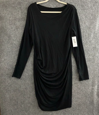 NEW Three Dots Dress Women's XL Black Ruched Gathered Side Long Sleeve Stretch - Image 1 of 4