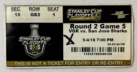 2018 Vegas Golden Knights VGK vs San Jose Sharks SJS Playoffs ticket Stub 5/4/18 Cover