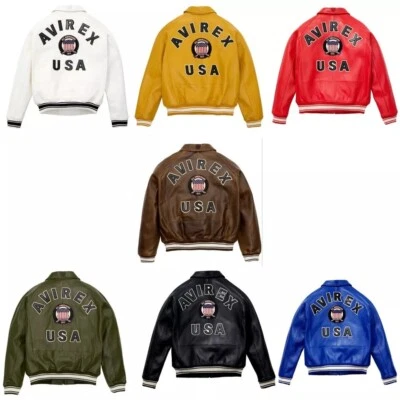 Men's New Avirex Genuine Bomber American Flight Jacket Real Leather Jacket - Image 1 of 2