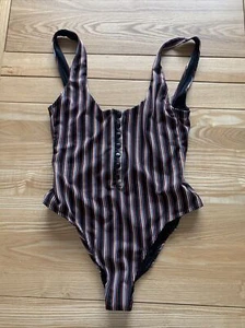RVCA Multicoloured Striped Ladies Swim Suit CHEEKY COVERAGE sz M UK 10 RRP £80 - Picture 1 of 10