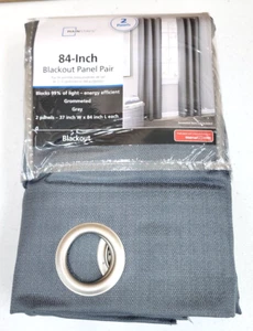 Mainstays Blackout Panel PAIR Grommeted Window Curtain Panel 37”W X 84”L Gray - Picture 1 of 8