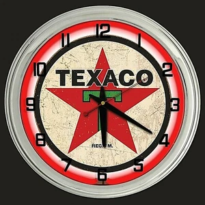 16" Texaco 1936 Logo Sign Red Neon Clock Man Cave Garage Gas Station Oil - Picture 1 of 2