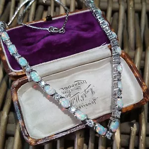 925 Sterling Silber Halskette, Tennis Halskette, Faux Opale Halskette, Wishbone - Bild 1 von 10