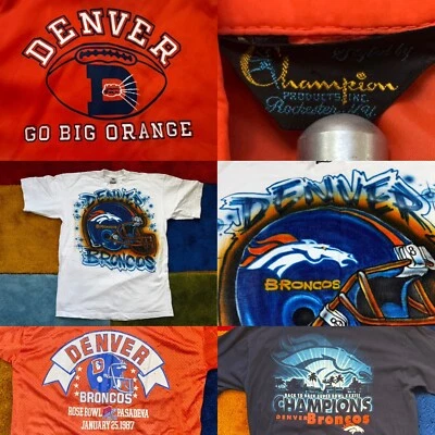 Denver Broncos NFL Camisetas Chaqueta Lote De 4 Campeones Años 70 80 Años 90 Aerografiados Foto 1 de 4