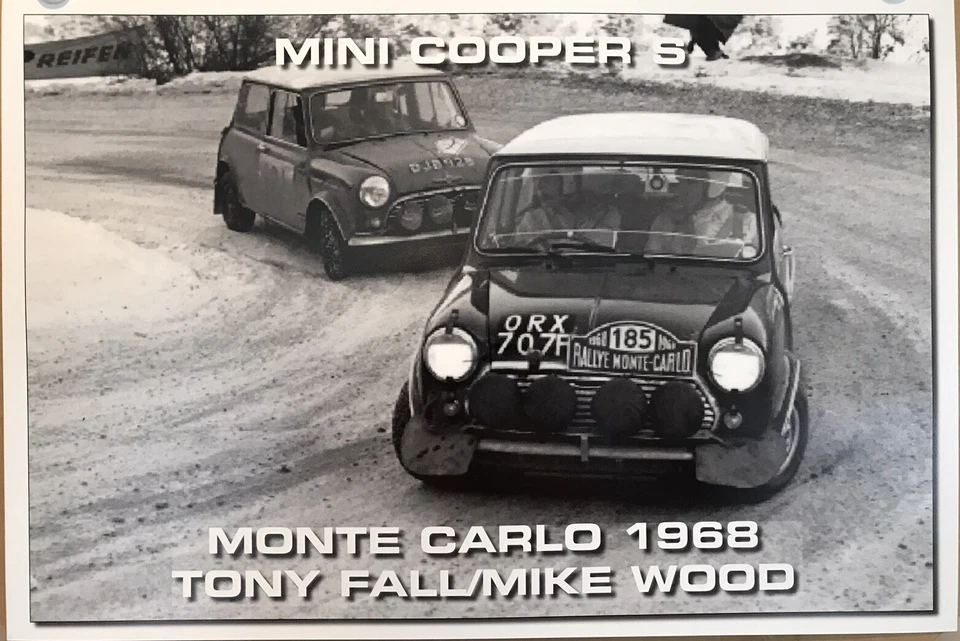 Pôster de carro de corrida Mini Cooper S Monte Carlo 1968 Tony Fall/ Mike Wood possui!! - Imagem 1 de 1
