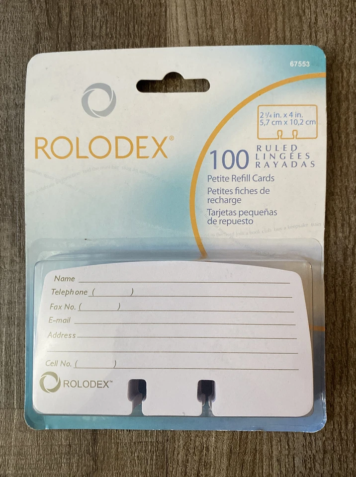 Pkg Rolodex Refill Cards 100 Petite File Sb31 White Lined 2 X4 D 67553 as
