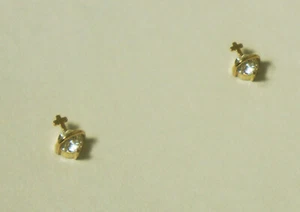 10K massiv Gold kleines Kreuz mit kubischen weißen CZ Ohrstecker Echtgold - Bild 1 von 5