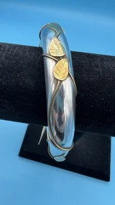 54g Sterling Silver & Brass Leaf Bangle – RoDo by Rosemary G – Size 7 3/4  - Picture 1 of 6