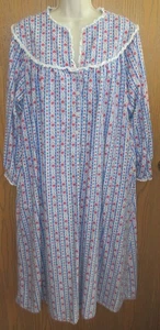 LANZ of SALZBURG Blue TYROLEAN stripe long granny cotton flannel night gown sz L - Picture 1 of 8