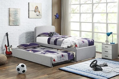 HOME TREATS Single Trundle Bed Frame & Mattress Grey Pull Out Storage Sleepover Bed Kids 3FT