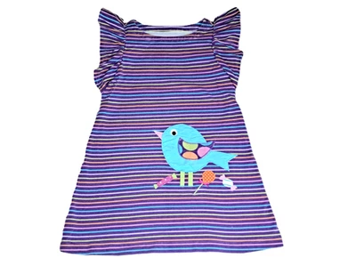 Girls KELLY'S KIDS cotton knit purple dress 5 6 applique bird candy striped - Image 1 of 4