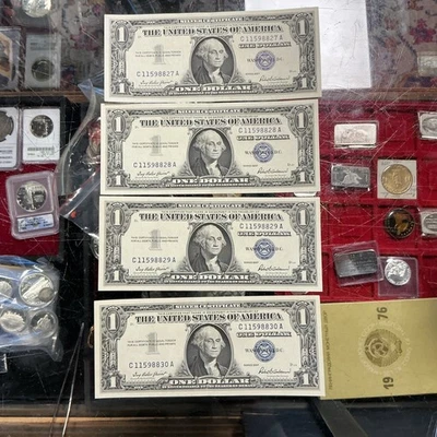 One Dollar 1957A Silver Certificates UNC Sequel Serial Numbers Lot Of 4 - Image 1 of 4