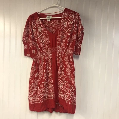 Ariat Womens Blouse Red Brown Paisley Kimono Sleeve Square Neck Lace Trim Large - Изображение 1 из 4