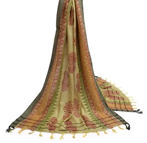 Sushila Vintage Light Green Dupatta Pure Woolen Printed & Woven Long Stole Hijab - Picture 1 of 9