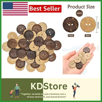 Bulk 50 Natural Coconut Shell Buttons - 25mm Brown Wooden Sewing & Craft Buttons - Image 1 of 4