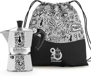 Bialetti Moka Express Caffettiera, 90esimo Anniversario, Alluminio, 3 Tazze +Bag - Imagen 1 de 6