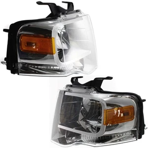For 07-13 Expedition Front Headlight Headlamp Chrome Interior w/Bulb SET PAIR - Picture 1 of 8