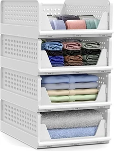 Stackable Plastic Storage Basket, Foldable Closet Organizers and Storage Bins... - Picture 1 of 8