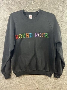 Vintage Round Rock Sweatshirt XL Jerzees USA Made Spellout Black Multi Colored - Picture 1 of 8