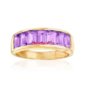 Natural Amethyst Gemstone With 18k Gold Plated Silver Women's Ring #10 - Picture 1 of 12