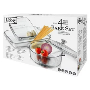 Libbey Glass Set di Pentole da Forno 4 Pezzi Rettangolare Quadrato 2 QT Casseruola con Coperchio - Foto 1 di 2
