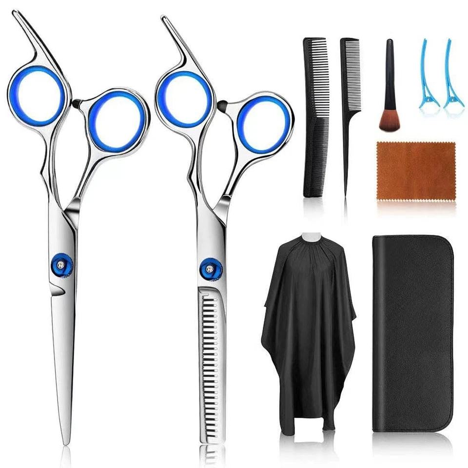 Hair Cutting Scissors Kits 10 Pcs Stainless Steel Hairdressing Shears Silver