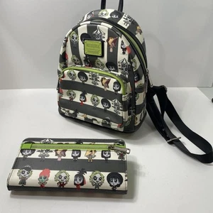 Loungefly Beetlejuice Chibi All Over Print Shoulder Bag & Wallet Striped - Picture 1 of 19