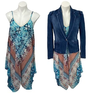 American Rag Handkerchief Dress Womens Small Lot Denim Blazer Blue Summer Beach - Picture 1 of 12