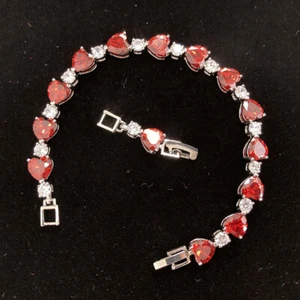 Hotsale Women Love Heart Fire Red Garnet Gems Silver Charming Bracelet 7.65 inch - Picture 1 of 6