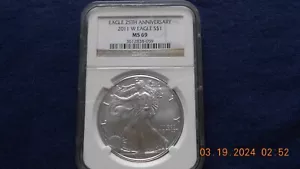 2011 (W) American Silver Eagle Dollar 25th Anniversary NGC MS69 1oz. Fine Silver - Picture 1 of 4