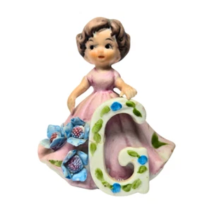 Vintage Mid Century Porcelain Figurine, Girl in Pink Dress w/Flowers, Initial G - Picture 1 of 3