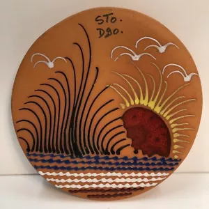 Vtg Mexican Boho Terracotta Clay Pottery Wall Plaque Sunset Cerogo Santo Domingo - Picture 1 of 5