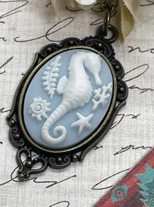 Seahorse Sea Bronze Necklace Pendant Cameo Beach Daughter Birthday wedding - Picture 1 of 13