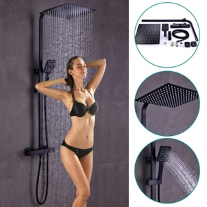 12 Inch Black Square Shower Set Bathroom Thermostatic Shower Mixer Shower Set - Picture 1 of 16