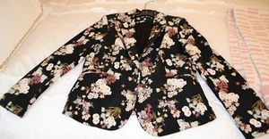 Cynthia Rowley Women's Blazer L Black Floral One Button Poly Blend Jacket - Picture 1 of 4