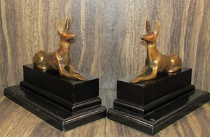 Vintage Egyptian Revival Bronze Bookends Set Seated Anubis Jackel Dog God - Picture 1 of 20