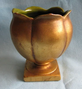 Vintage Anthony Gold Glaze Bowl or Vase w/ Pedestal Base California Pottery - Picture 1 of 7