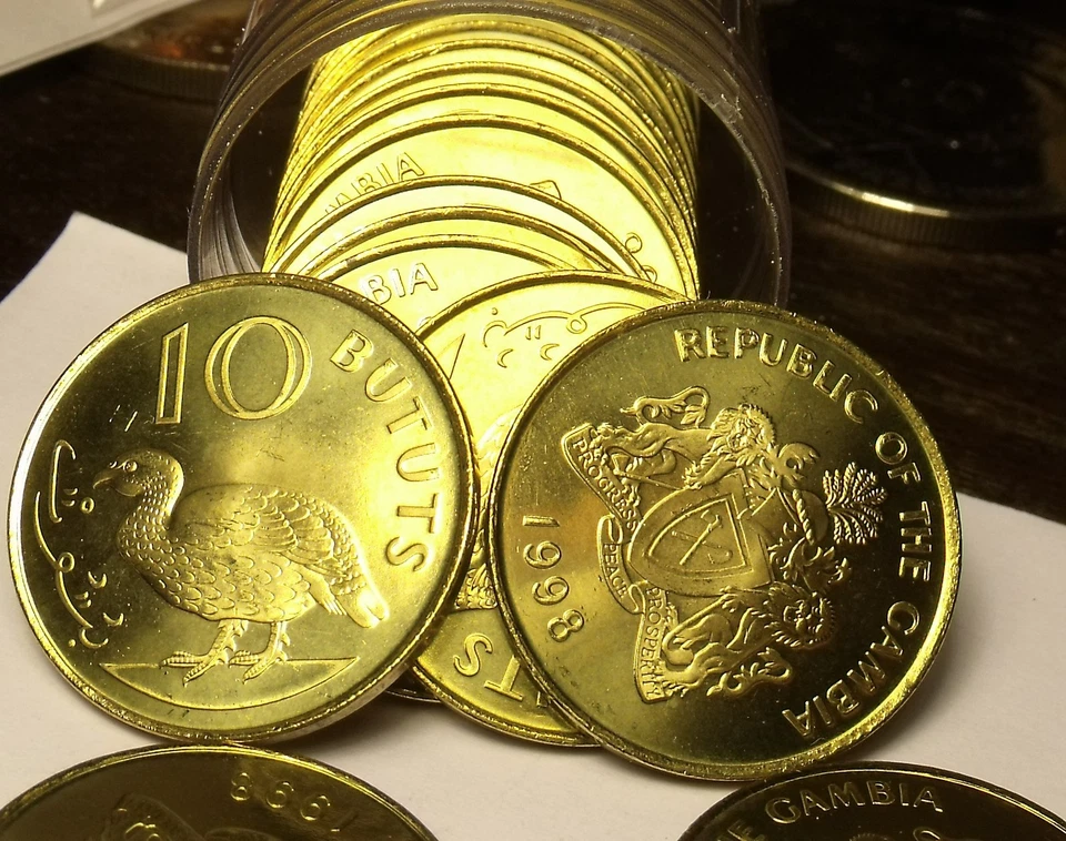 Gem Unc Roll (20) Large Gambia 1998 10 Bututs~Double Spurred Francolin~Free Ship - Image 1 of 1