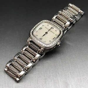  David Yurman Stainless Steel 25MM MOP Diamond Bezel & Band Watch - Picture 1 of 12