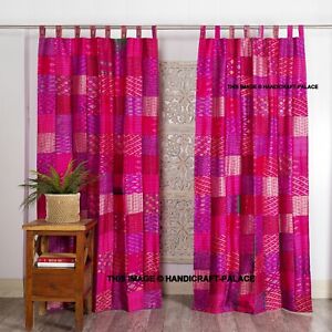 Indian Old Sari Patchwork Curtain Door Drape Boho Decor Silk Saree Curtain Pink