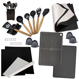 Complete Kitchen Essentials Set - Silicone & Wood Utensils, Spoon Rest, Utens... - Picture 1 of 9