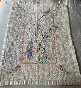 Antique Vintage Applique Pussy Willow Tree Kitten Crib Quilt - Picture 1 of 9