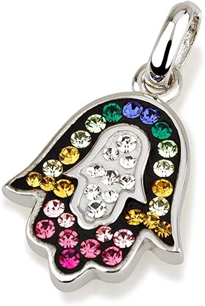 Ciondolo Hamsa in argento sterling misto cristalli pietre preziose + collana ... - Immagine 1 di 1