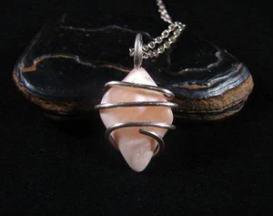 Misty Crystal Moonstone Forged Wire Wrap Pendant in Sterling Silver SS 3 - Picture 1 of 3